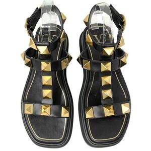Valentino Roman‎ Stud Platform Sandals Black Gold 38